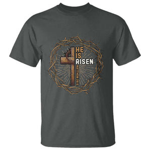 Easter Cross He is Risen T Shirt Jesus Christian Crown Of Thorns TS10 Dark Heather Print Your Wear