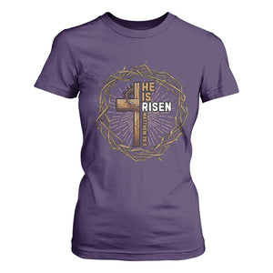 Easter Cross He is Risen T Shirt For Women Jesus Christian Crown Of Thorns TS10 Purple Print Your Wear