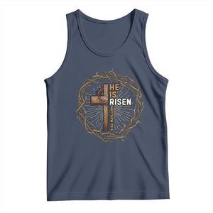 Easter Cross He is Risen Tank Top Jesus Christian Crown Of Thorns TS10 Navy Print Your Wear