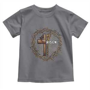 Easter Cross He is Risen Toddler T Shirt Jesus Christian Crown Of Thorns TS10 Charcoal Print Your Wear