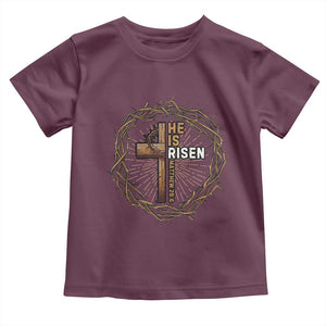 Easter Cross He is Risen Toddler T Shirt Jesus Christian Crown Of Thorns TS10 Maroon Print Your Wear