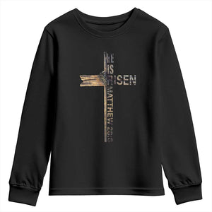 He is Risen Youth Sweatshirt Religious Easter Cross Jesus Christian TS10 Black Print Your Wear