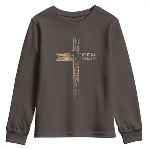 He is Risen Youth Sweatshirt Religious Easter Cross Jesus Christian TS10 Dark Chocolate Print Your Wear