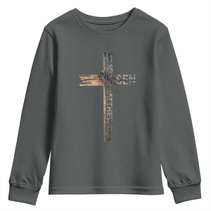 He is Risen Youth Sweatshirt Religious Easter Cross Jesus Christian TS10 Dark Heather Print Your Wear