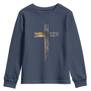 He is Risen Youth Sweatshirt Religious Easter Cross Jesus Christian TS10 Navy Print Your Wear