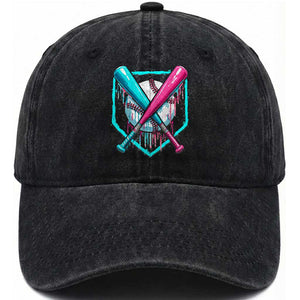 Baseball Drip Washed Cotton Baseball Cap Ice Cream Dripping Youth Boys Baseball Bats TS10 Washed Cap Universal Fit Black Print Your Wear