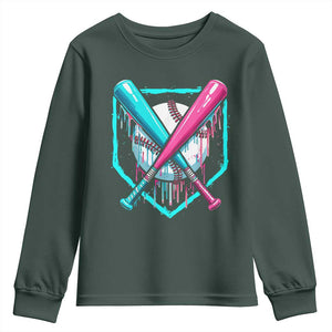 Baseball Drip Youth Sweatshirt Ice Cream Dripping Youth Boys Baseball Bats TS10 Dark Forest Green Print Your Wear