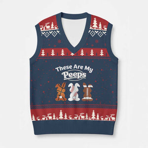 Baseball Basketball Football Easter V-Neck Knit Sweater Vest Cute Bunny Game Day Sports These Are My Peeps TS10 Navy Red Print Your Wear