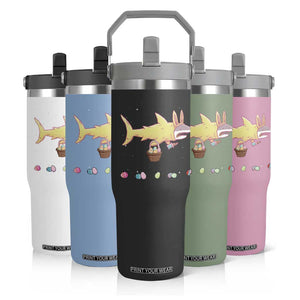 Funny Shark Easter Flip Straw Tumbler Cute Bunny Ears Eggs Hunting Teens Boys Kids TS10 Print Your Wear