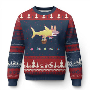 Funny Shark Easter Ugly Christmas Sweater Cute Bunny Ears Eggs Hunting Teens Boys Kids TS10 Navy Red Print Your Wear
