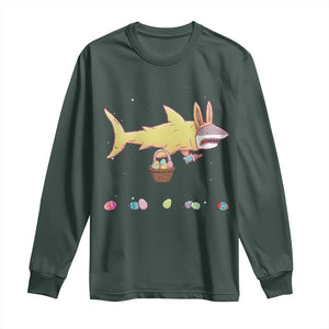 Funny Shark Easter Long Sleeve Shirt Cute Bunny Ears Eggs Hunting Teens Boys Kids TS10 Dark Forest Green Print Your Wear