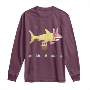 Funny Shark Easter Long Sleeve Shirt Cute Bunny Ears Eggs Hunting Teens Boys Kids TS10 Maroon Print Your Wear