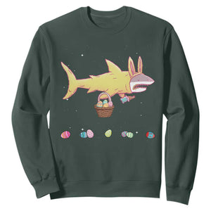 Funny Shark Easter Sweatshirt Cute Bunny Ears Eggs Hunting Teens Boys Kids TS10 Dark Forest Green Print Your Wear