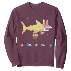 Funny Shark Easter Sweatshirt Cute Bunny Ears Eggs Hunting Teens Boys Kids TS10 Maroon Print Your Wear