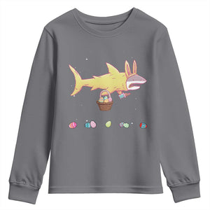 Funny Shark Easter Youth Sweatshirt Cute Bunny Ears Eggs Hunting Teens Boys Kids TS10 Charcoal Print Your Wear