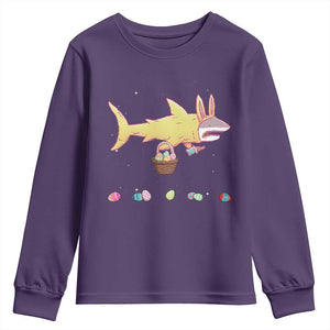 Funny Shark Easter Youth Sweatshirt Cute Bunny Ears Eggs Hunting Teens Boys Kids TS10 Purple Print Your Wear