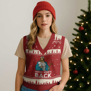 Guess Whos Back V-Neck Knit Sweater Vest Funny Religious Jesus Back Cute Bunny TS10 Red Beige Print Your Wear