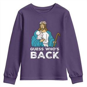 Guess Whos Back Youth Sweatshirt Funny Religious Jesus Back Cute Bunny TS10 Purple Print Your Wear