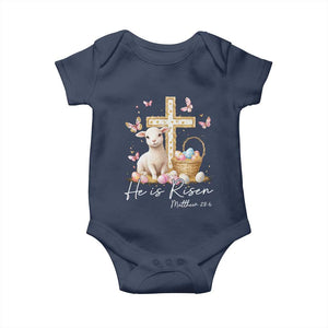 He Is Risen Easter Baby Onesie Lamb Flowers Cross TS10 Navy Print Your Wear