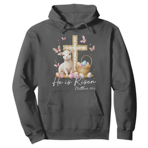 He Is Risen Easter Hoodie Lamb Flowers Cross TS10 Dark Heather Print Your Wear