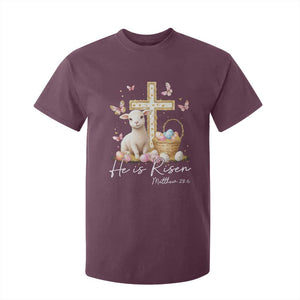 He Is Risen Easter T Shirt For Kid Lamb Flowers Cross TS10 Maroon Print Your Wear