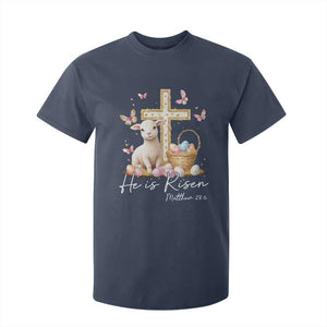He Is Risen Easter T Shirt For Kid Lamb Flowers Cross TS10 Navy Print Your Wear