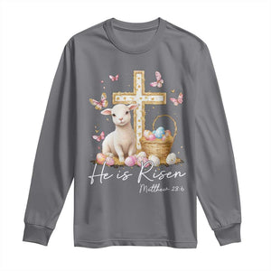 He Is Risen Easter Long Sleeve Shirt Lamb Flowers Cross TS10 Charcoal Print Your Wear