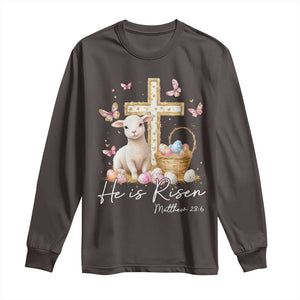 He Is Risen Easter Long Sleeve Shirt Lamb Flowers Cross TS10 Dark Chocolate Print Your Wear