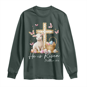 He Is Risen Easter Long Sleeve Shirt Lamb Flowers Cross TS10 Dark Forest Green Print Your Wear