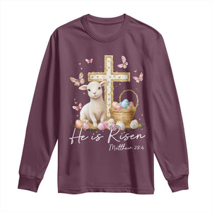 He Is Risen Easter Long Sleeve Shirt Lamb Flowers Cross TS10 Maroon Print Your Wear