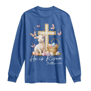He Is Risen Easter Long Sleeve Shirt Lamb Flowers Cross TS10 Royal Blue Print Your Wear