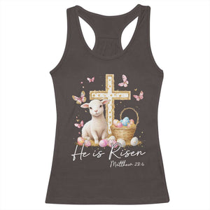 He Is Risen Easter Racerback Tank Top Lamb Flowers Cross TS10 Dark Chocolate Print Your Wear