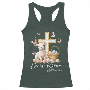 He Is Risen Easter Racerback Tank Top Lamb Flowers Cross TS10 Dark Forest Green Print Your Wear