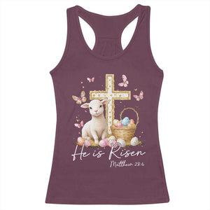He Is Risen Easter Racerback Tank Top Lamb Flowers Cross TS10 Maroon Print Your Wear
