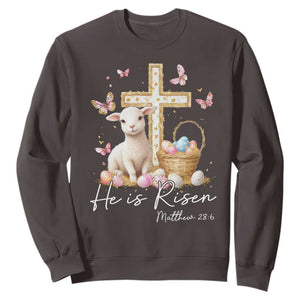 He Is Risen Easter Sweatshirt Lamb Flowers Cross TS10 Dark Chocolate Print Your Wear