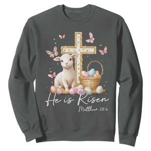 He Is Risen Easter Sweatshirt Lamb Flowers Cross TS10 Dark Heather Print Your Wear