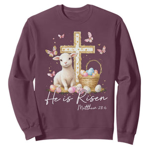 He Is Risen Easter Sweatshirt Lamb Flowers Cross TS10 Maroon Print Your Wear