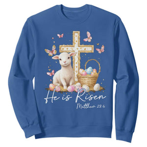 He Is Risen Easter Sweatshirt Lamb Flowers Cross TS10 Royal Blue Print Your Wear