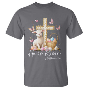 He Is Risen Easter T Shirt Lamb Flowers Cross TS10 Charcoal Print Your Wear