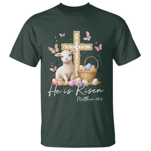 He Is Risen Easter T Shirt Lamb Flowers Cross TS10 Dark Forest Green Print Your Wear