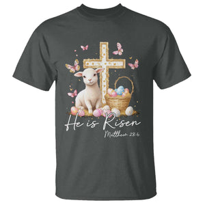 He Is Risen Easter T Shirt Lamb Flowers Cross TS10 Dark Heather Print Your Wear