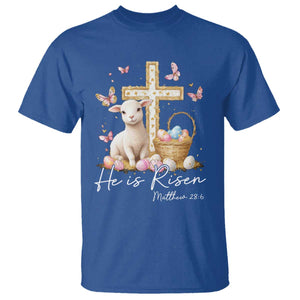 He Is Risen Easter T Shirt Lamb Flowers Cross TS10 Royal Blue Print Your Wear