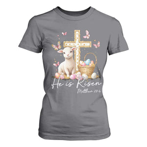 He Is Risen Easter T Shirt For Women Lamb Flowers Cross TS10 Charcoal Print Your Wear