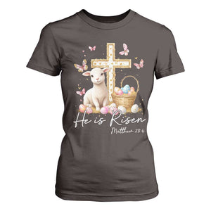 He Is Risen Easter T Shirt For Women Lamb Flowers Cross TS10 Dark Chocolate Print Your Wear