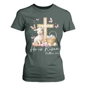 He Is Risen Easter T Shirt For Women Lamb Flowers Cross TS10 Dark Forest Green Print Your Wear
