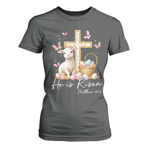 He Is Risen Easter T Shirt For Women Lamb Flowers Cross TS10 Dark Heather Print Your Wear