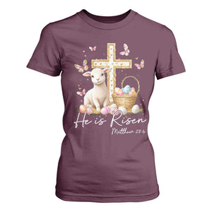 He Is Risen Easter T Shirt For Women Lamb Flowers Cross TS10 Maroon Print Your Wear
