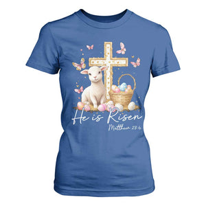 He Is Risen Easter T Shirt For Women Lamb Flowers Cross TS10 Royal Blue Print Your Wear