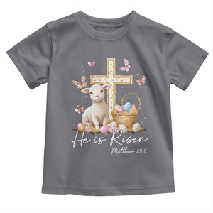 He Is Risen Easter Toddler T Shirt Lamb Flowers Cross TS10 Charcoal Print Your Wear