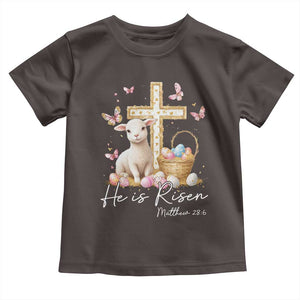He Is Risen Easter Toddler T Shirt Lamb Flowers Cross TS10 Dark Chocolate Print Your Wear